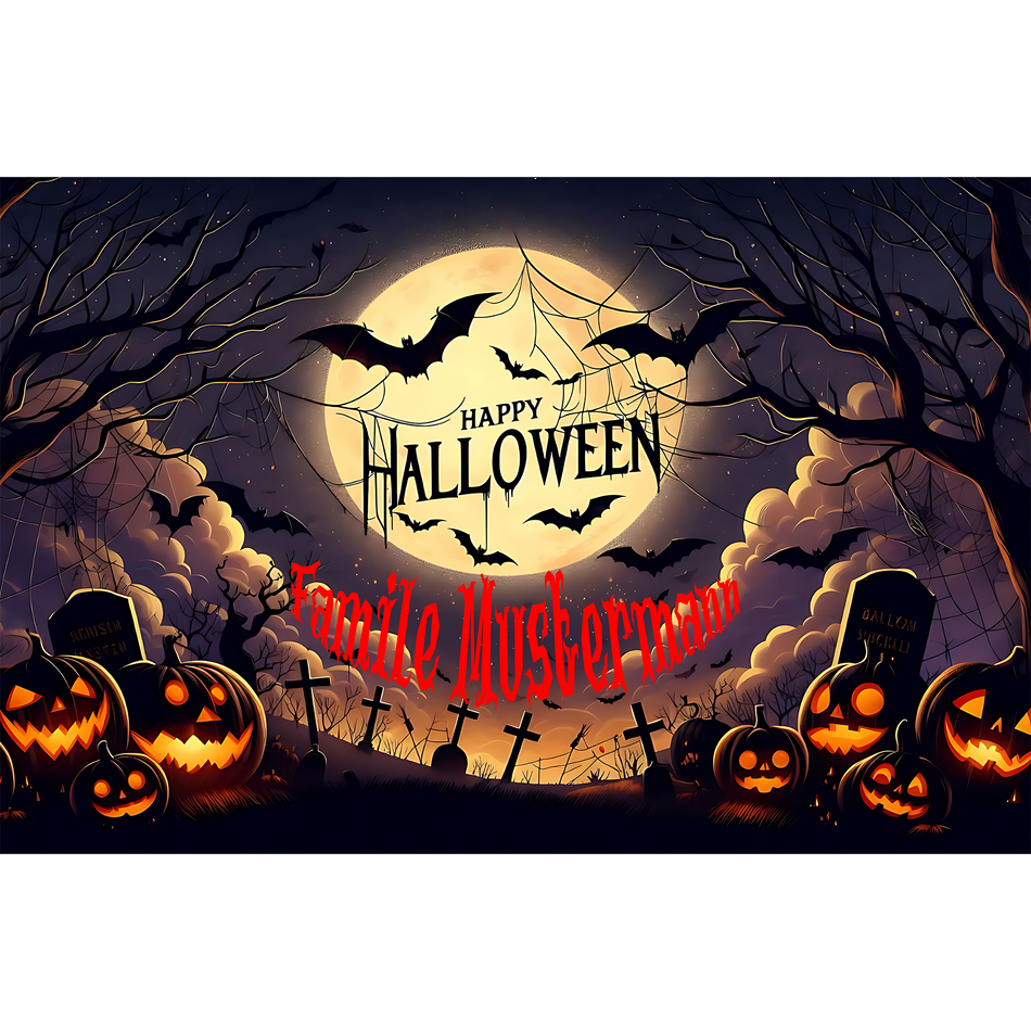 Fußmatte Halloween im gruseligen Vollmond-Design mit Namen personalisierbar