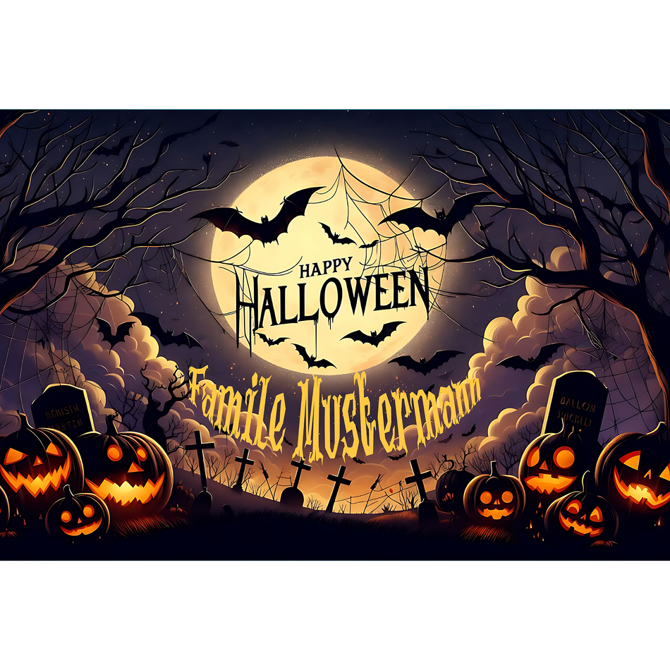 Fußmatte Halloween im gruseligen Vollmond-Design mit Namen personalisierbar - mit Trittrand