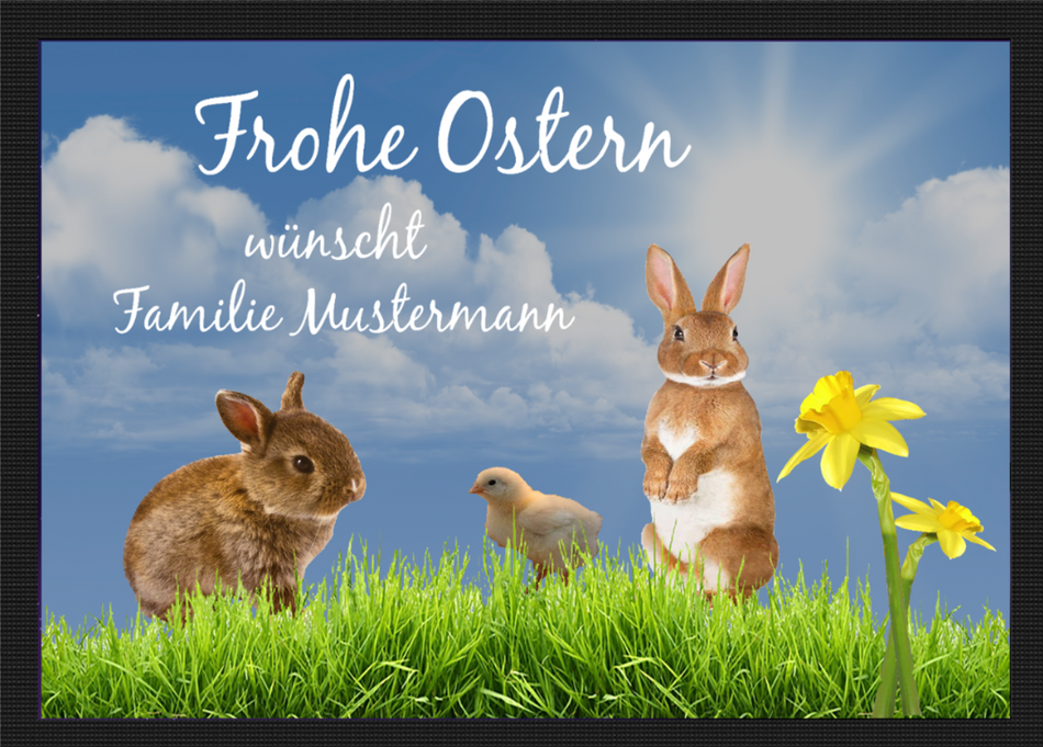 Fußmatte Osterwiese in Himmelblau oder Grau - mit Trittrand