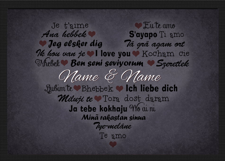 Fußmatte "I Love You" in vielen Sprachen im Herz - mit Trittrand