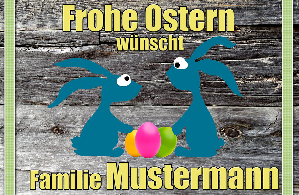 Fußmatte Bunte Ostereier mit lustigen blauen Hasen