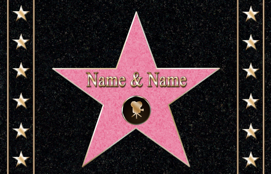 Fußmatte Walk of Fame WOF - Der Stern der Stars in Hollywood - einzigartiges Design mit goldener Kamera, Herz oder Zahl und Namen personalisierbar